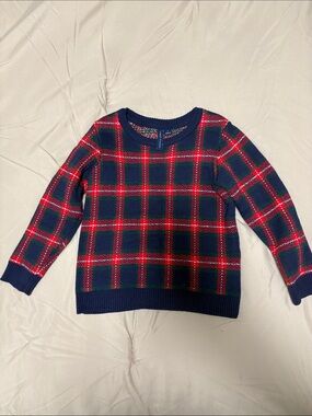 Janie and Jack Navy & Red Plaid Crewneck Sweater